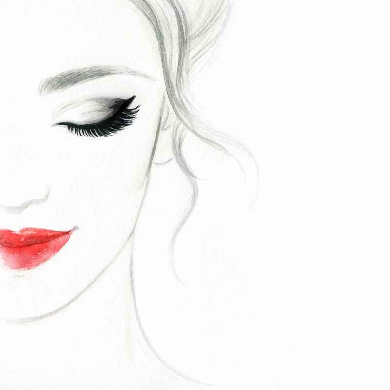 美女脸五颜六色的化妆抽象水彩时尚插画