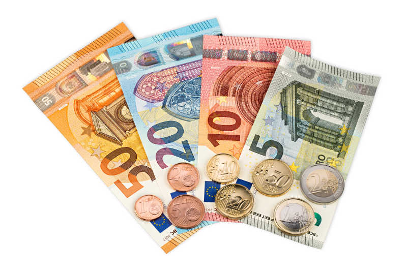 欧元钞票和硬币