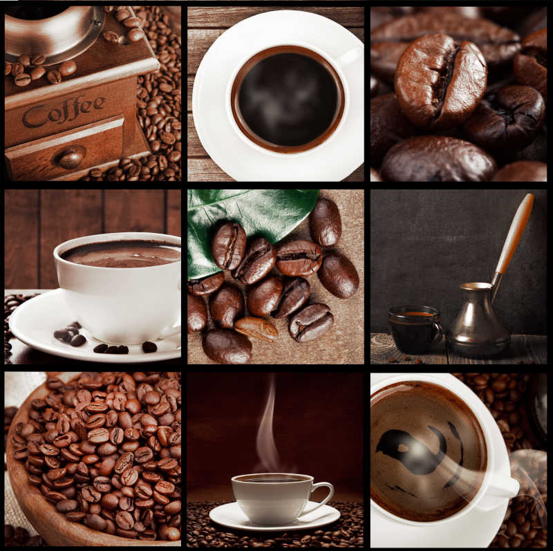 不同咖啡和咖啡豆概念拼贴