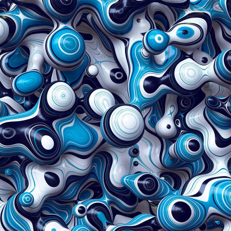 3D抽象蓝色白色波浪泡沫状的概念抽象背景