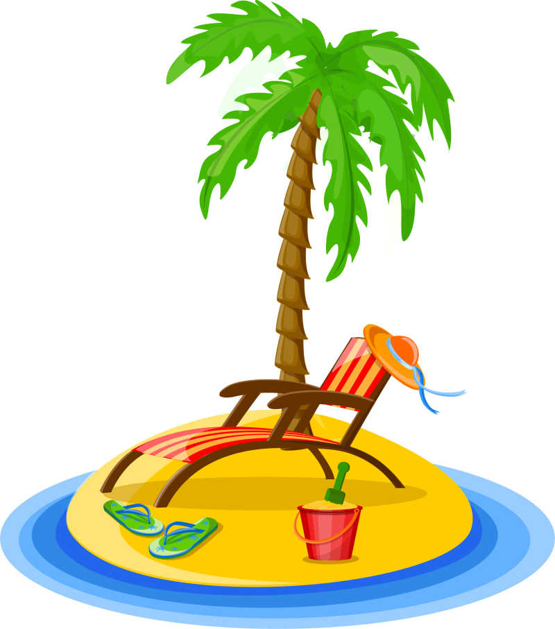 海滩日光浴和棕榈树