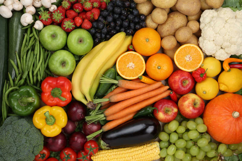 健康饮食素食水果和蔬菜的背景