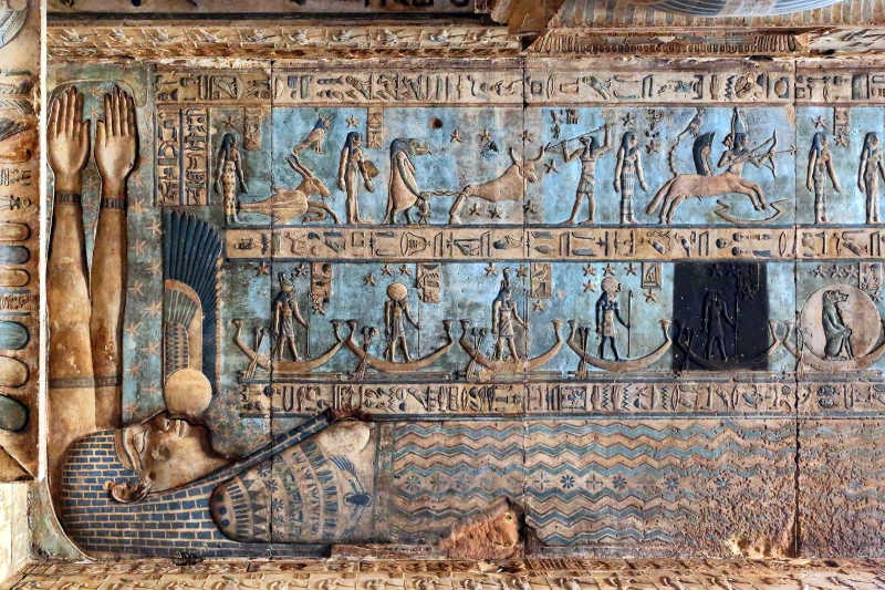 古埃及神庙墙壁和天花板的象形画