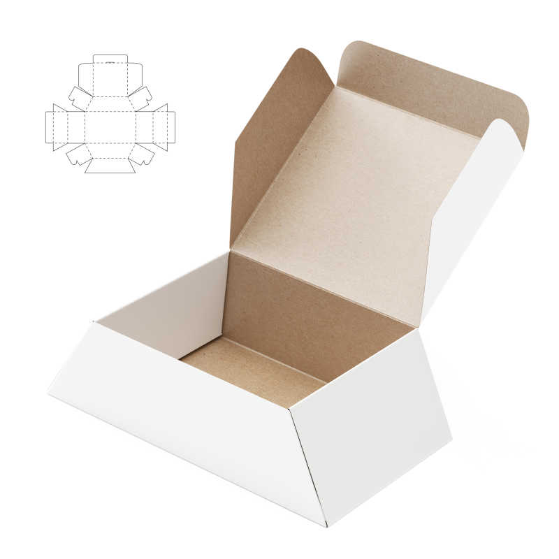 白色打开盖子的纸板包装盒