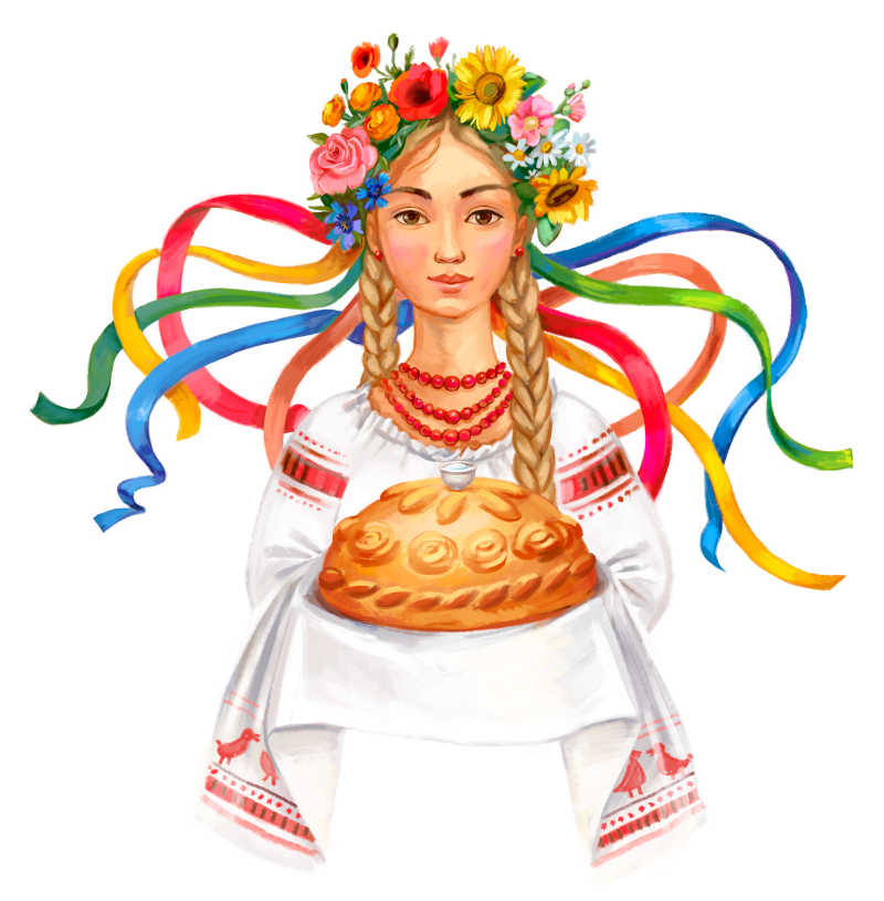 捧着面包的乌克兰美女插画