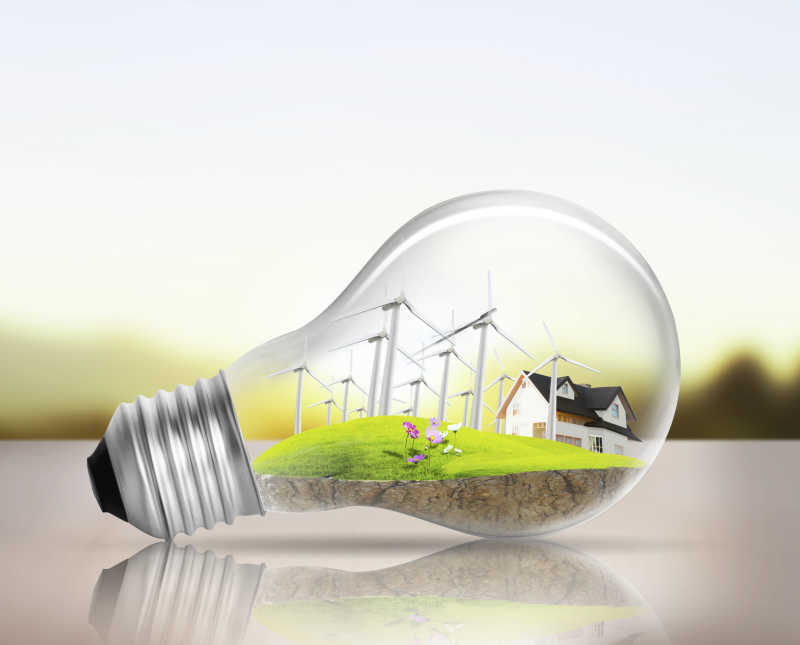 灯泡里的风力发电机能源概念表现