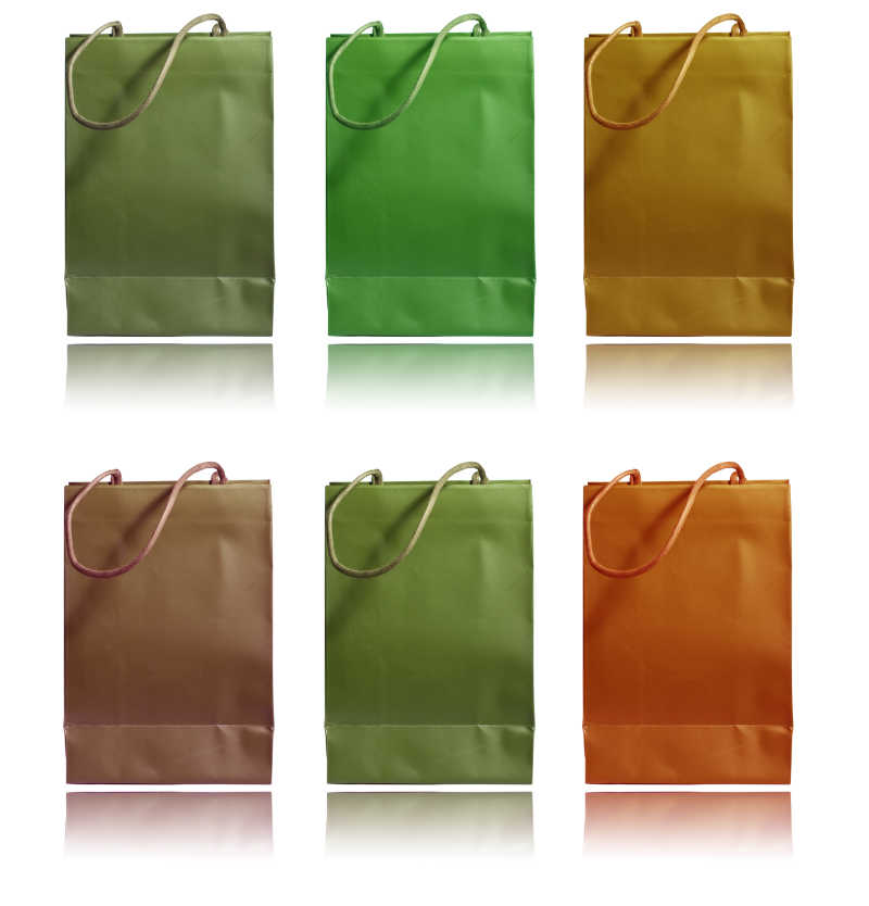 不同颜色的购物纸袋