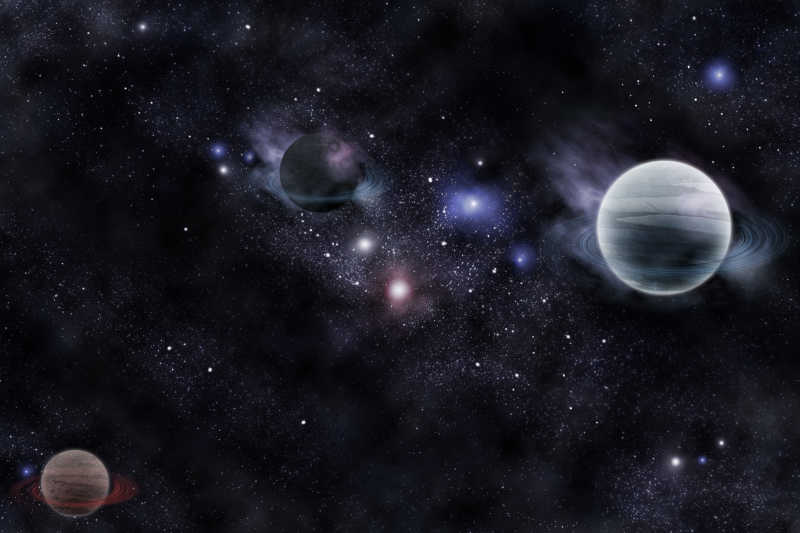 黑色背景下太空中的行星