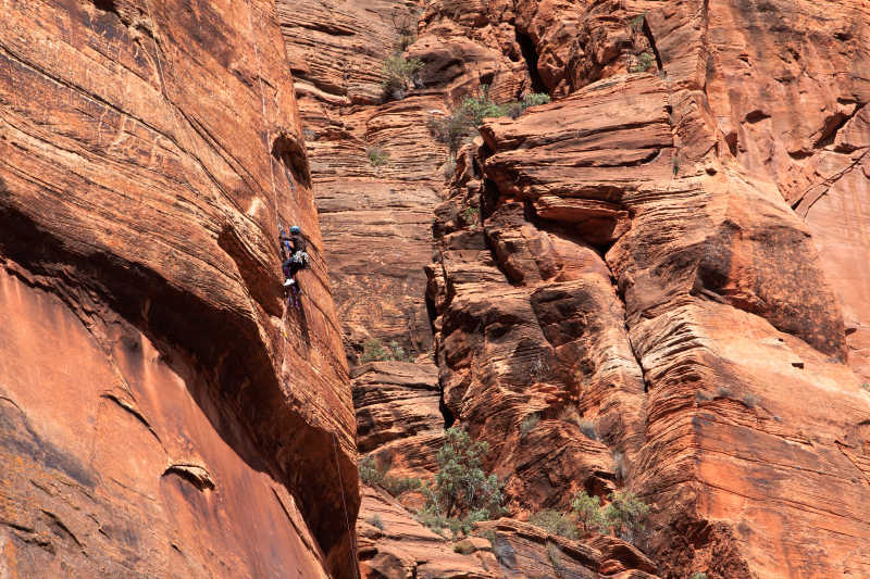 棕色的岩石壁上正在攀岩的人