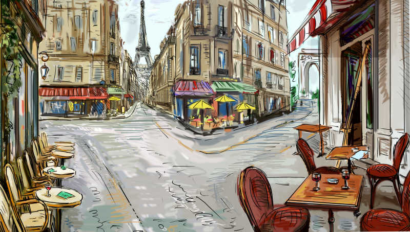巴黎街头插画