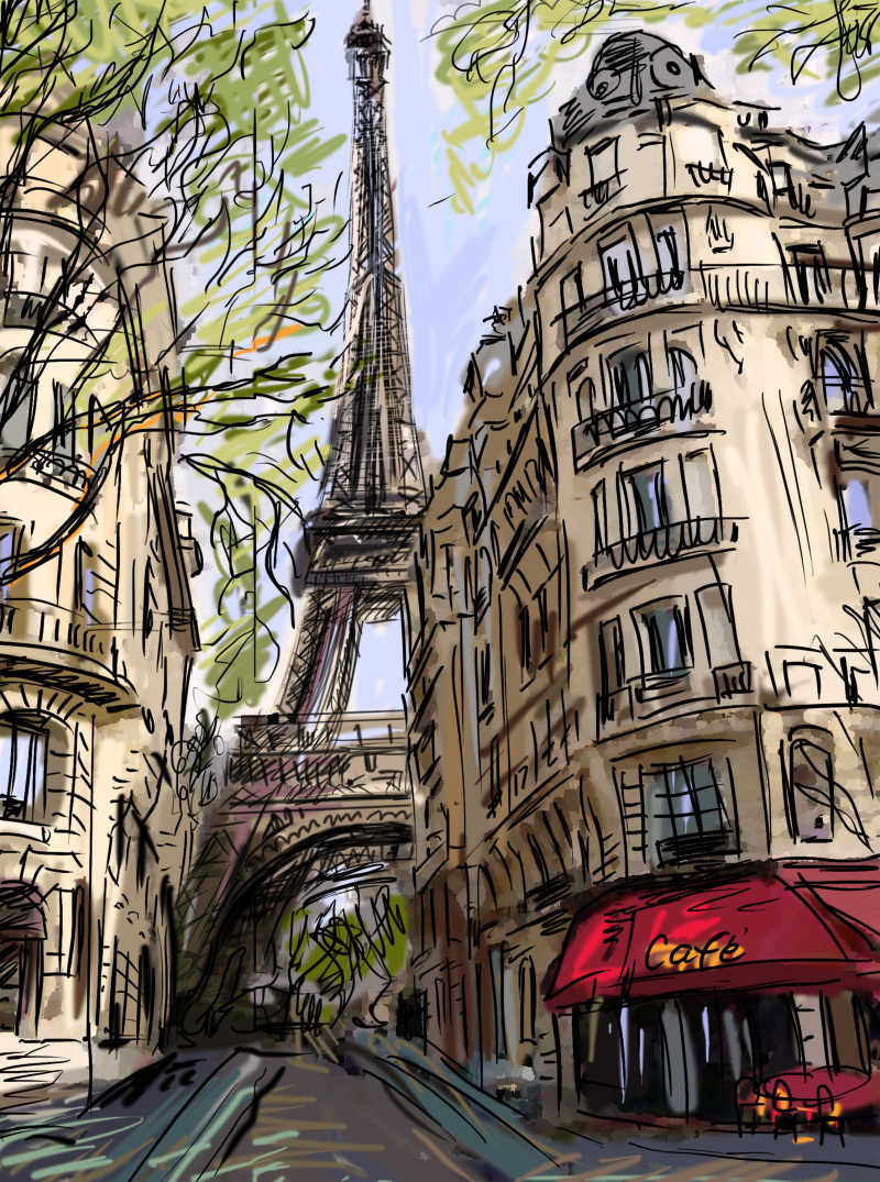 巴黎城市风景插画
