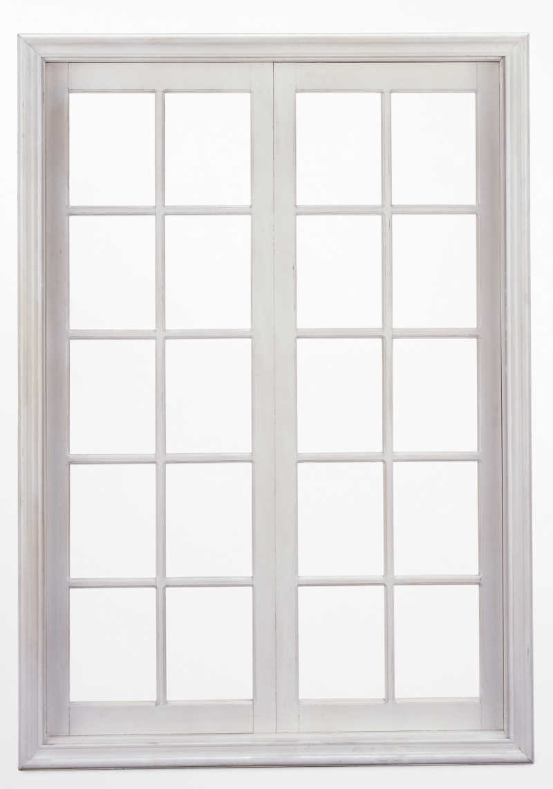 白色背景下的方形木窗