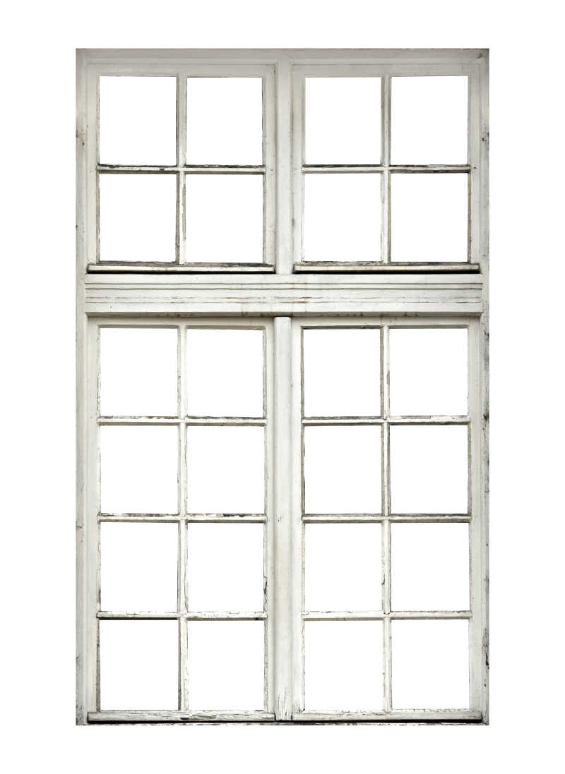 白色背景下带框的木质窗户