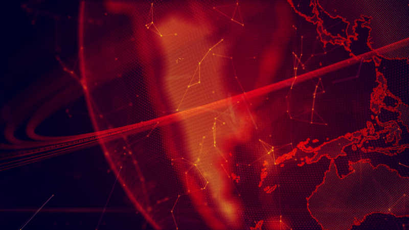 黑色背景下红色的全球数字全息技术展示的地球