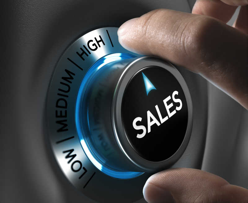 黑色背景下旋钮开关带来的销售策略或业绩的概念形象