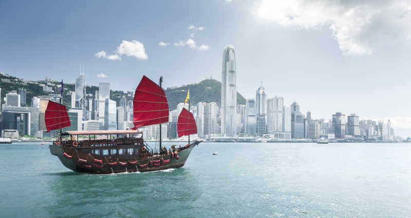 香港城市建筑和船只