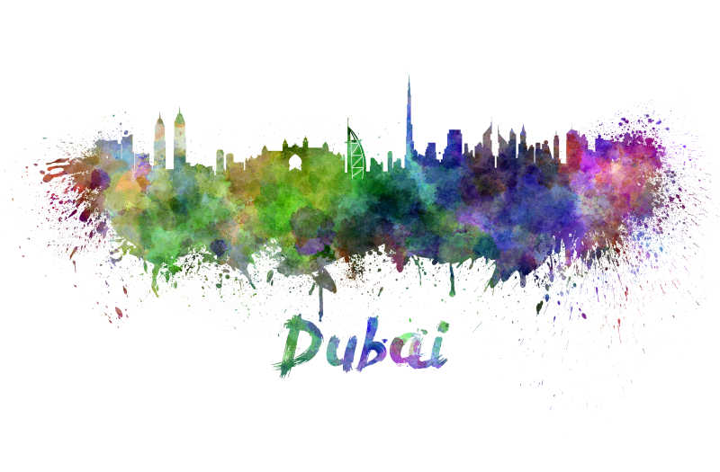 迪拜城市水彩画