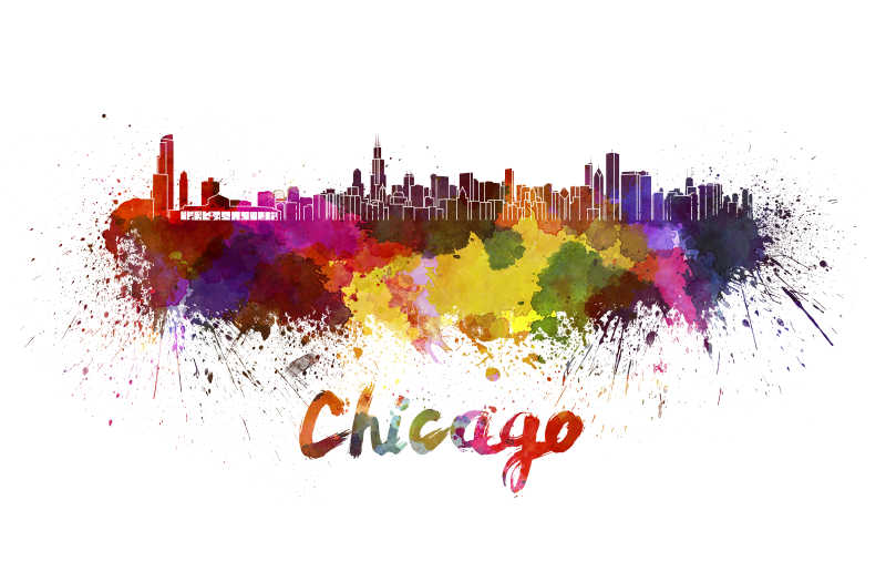 芝加哥的城市水彩画