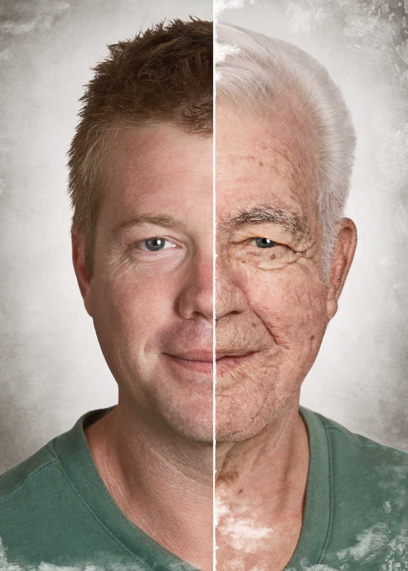 男人年轻和老年脸部对比