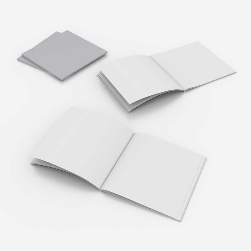 白色桌面上打开的空白手册