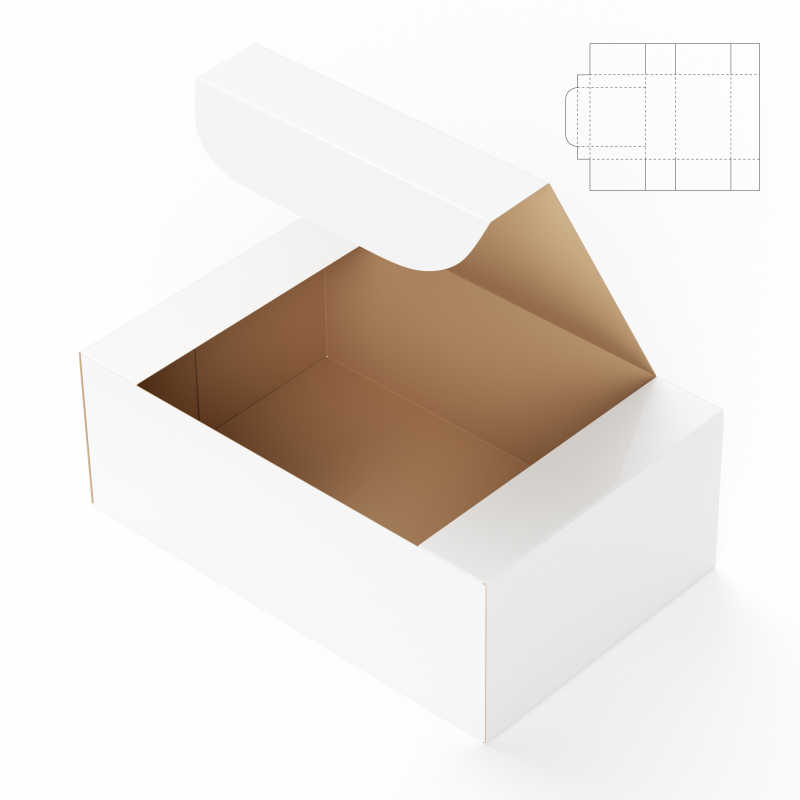 白色带盒盖的空纸盒