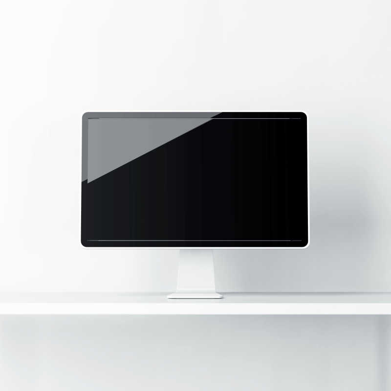 白色背景下的黑色电脑显示器