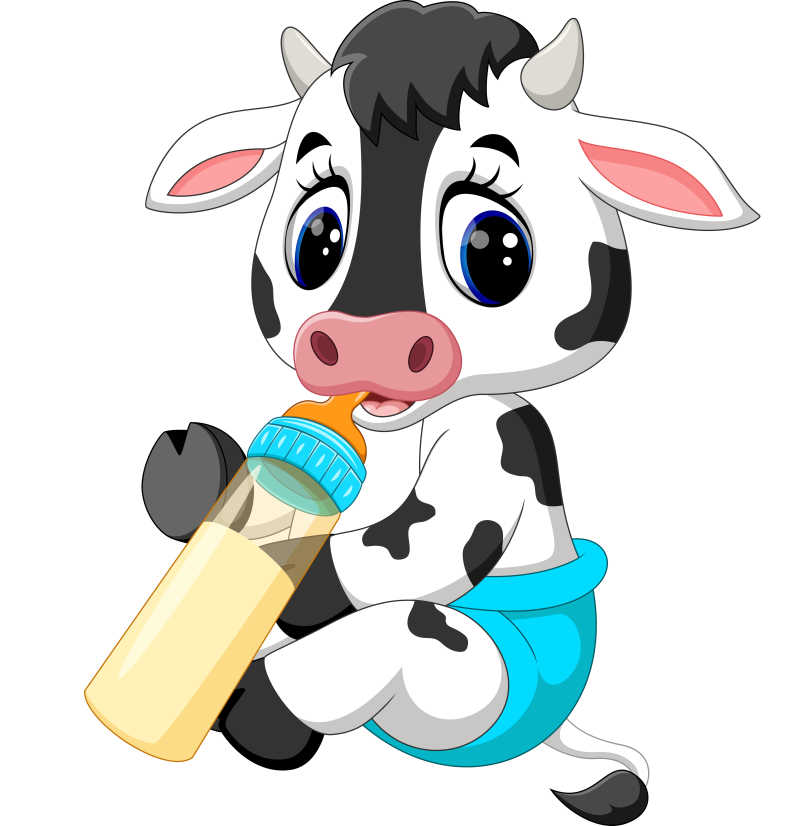 喝奶的小奶牛矢量卡通插画