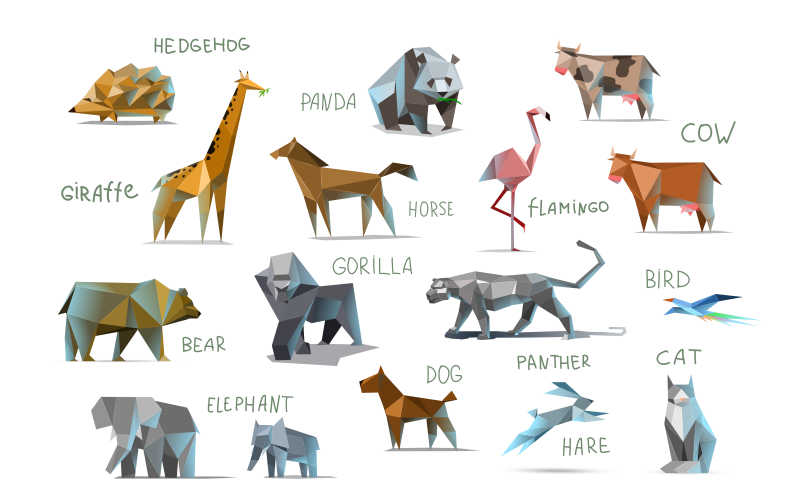 多边形图案绘制的矢量野生动物插画