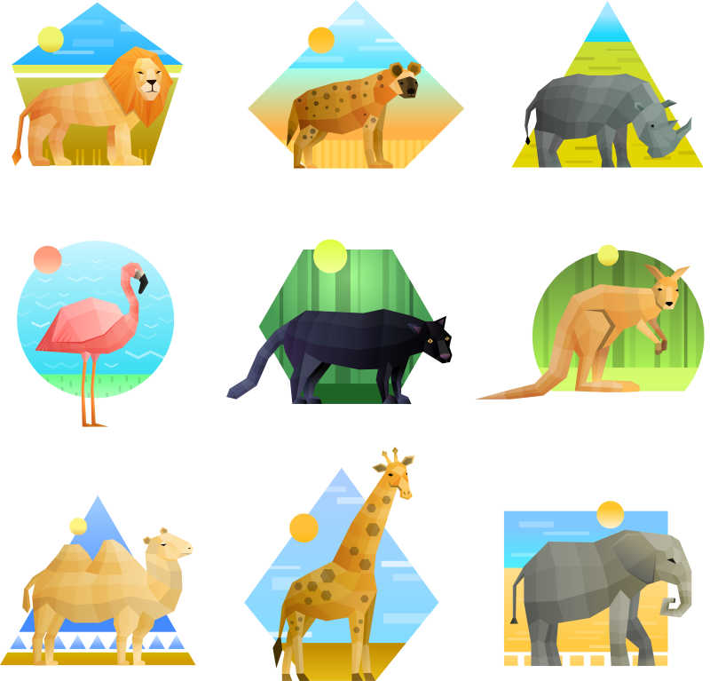 多边形图案的野生动物矢量插画