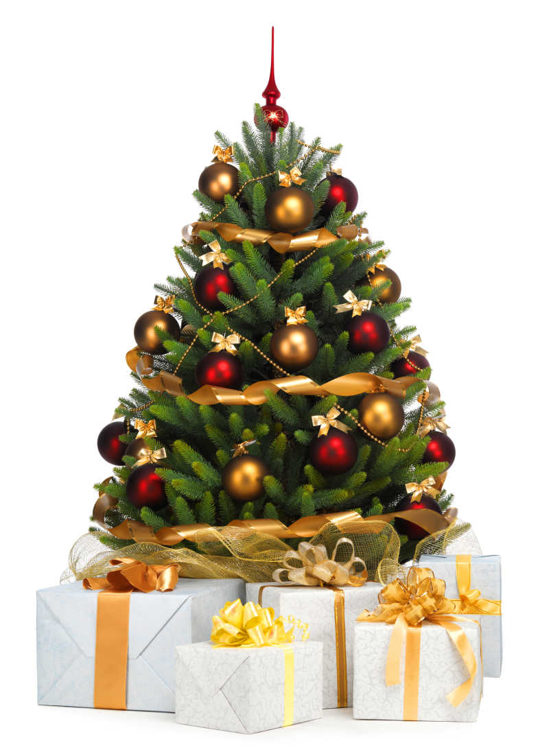 圣诞树装饰球和礼品包装盒