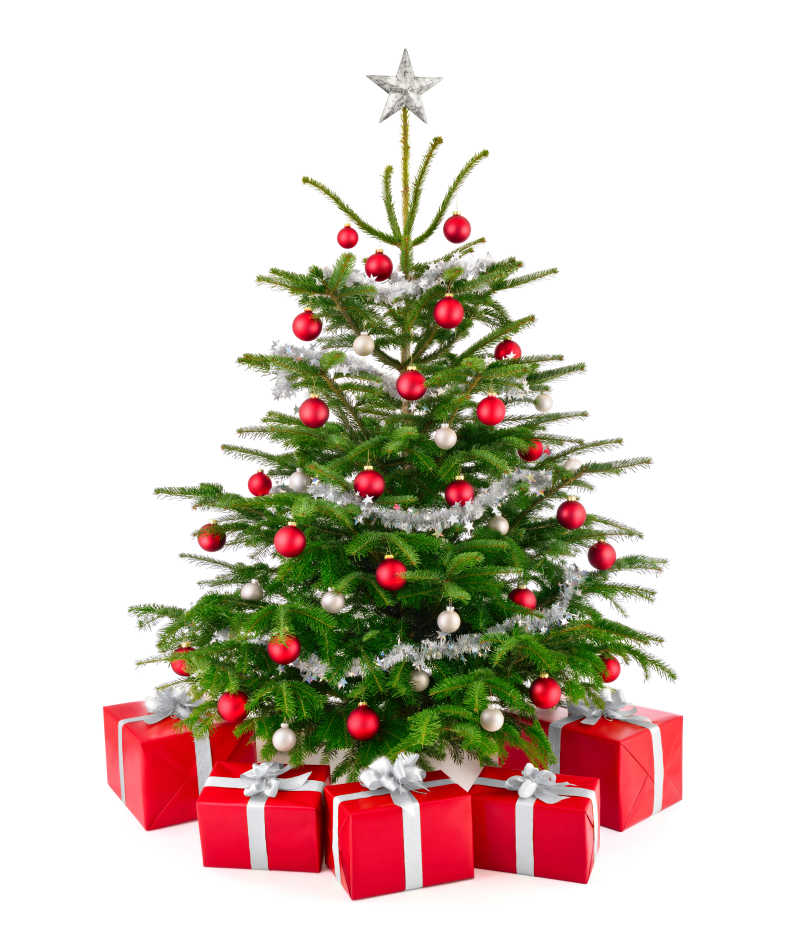 装饰球装饰好的圣诞树与礼物盒