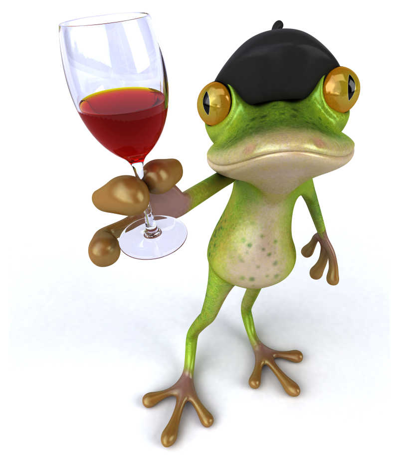 端着红酒的绿青蛙