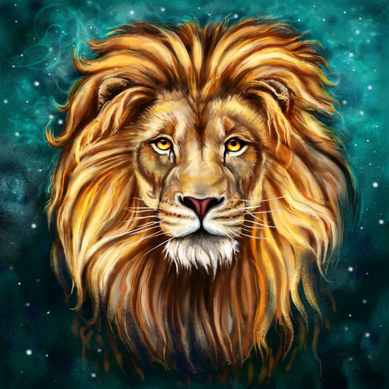 狮子头部油画像
