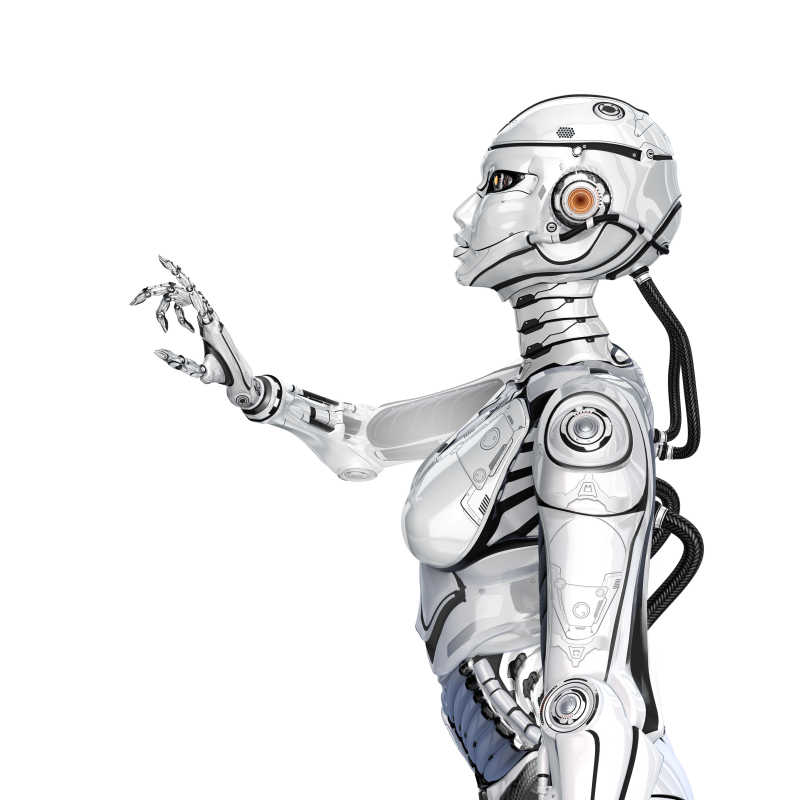 白色背景下的的女性机器人