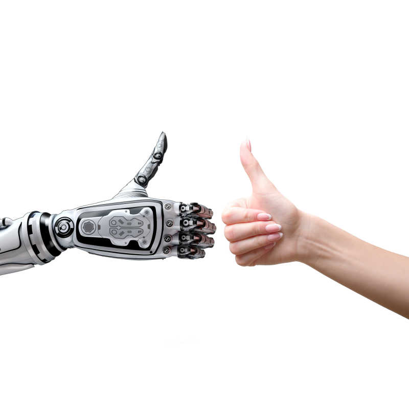机器人和人类竖起大拇指