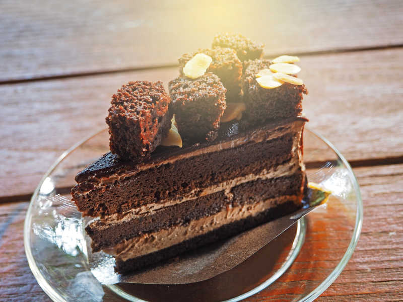 美味的巧克力蛋糕块特写
