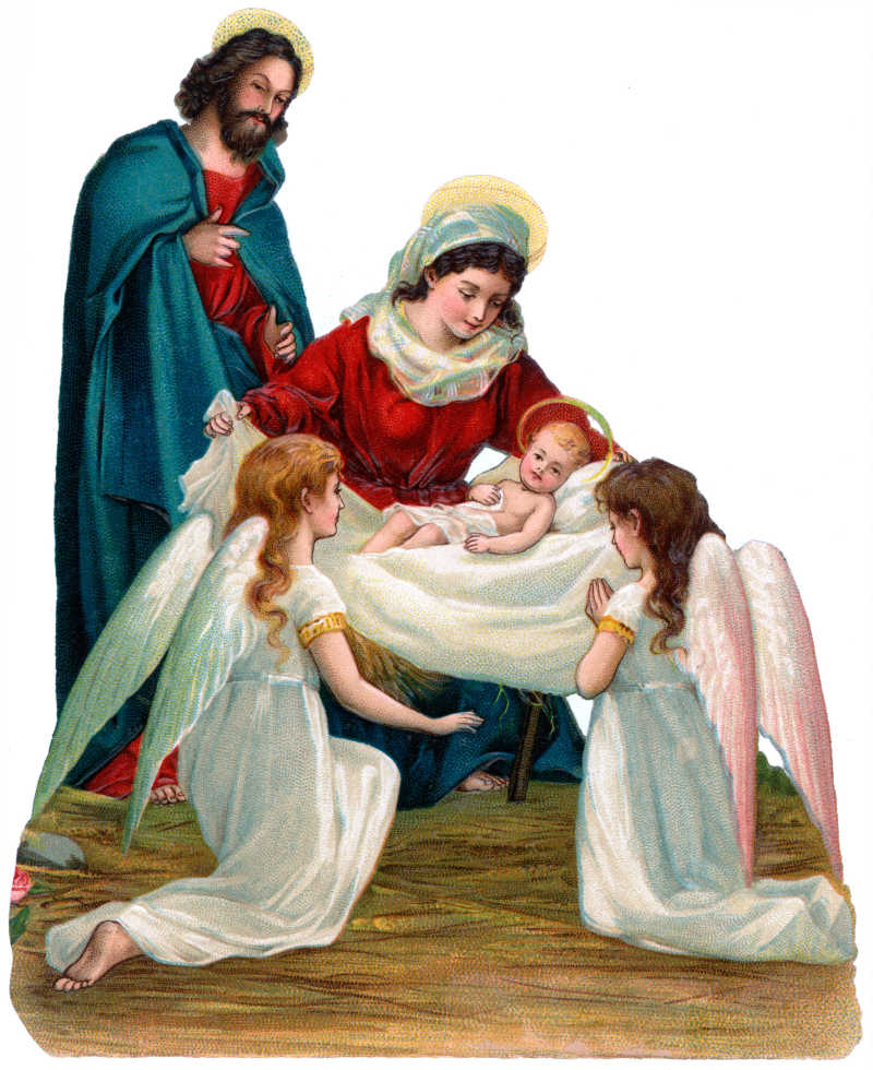 一堆天使围着一个刚出生的天使婴儿