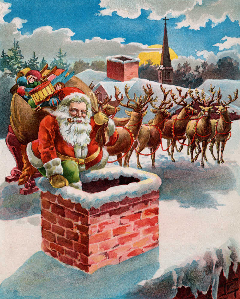 打算从烟囱下去送礼物的圣诞老人