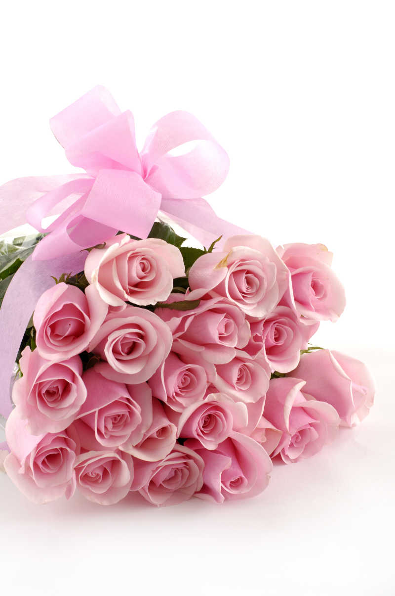 系着粉色丝带的玫瑰花