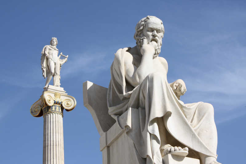古希腊哲学家和阿波罗雕像