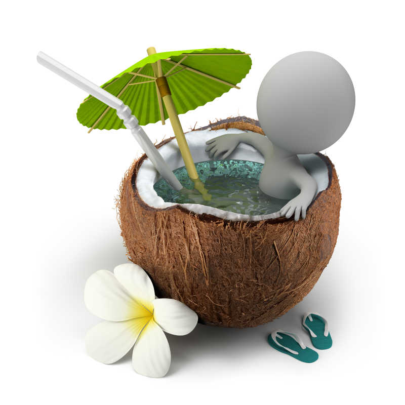 3D小人物坐在椰子沐浴伞下