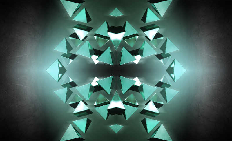 3D绿色三角形组合的几何图案