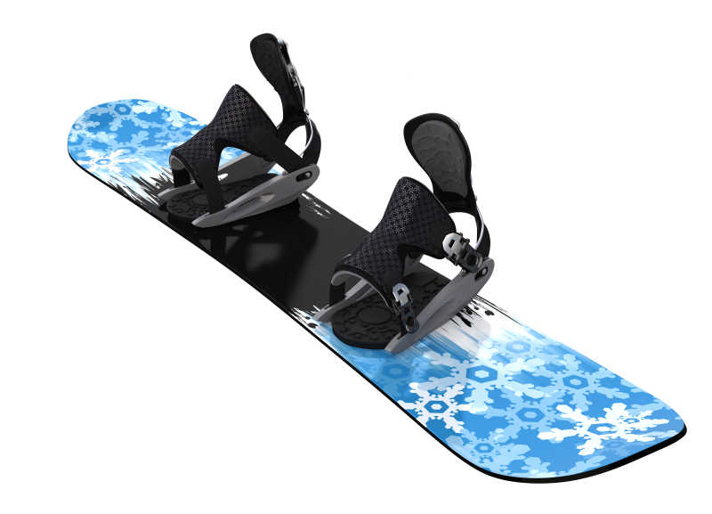 白色背景上的浅蓝色的单板滑雪板
