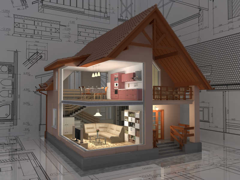 建筑师绘制的住宅户型三维透视图
