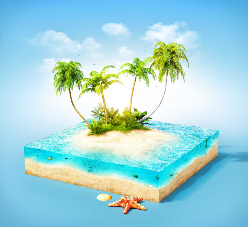 棕榈树热带岛屿模型