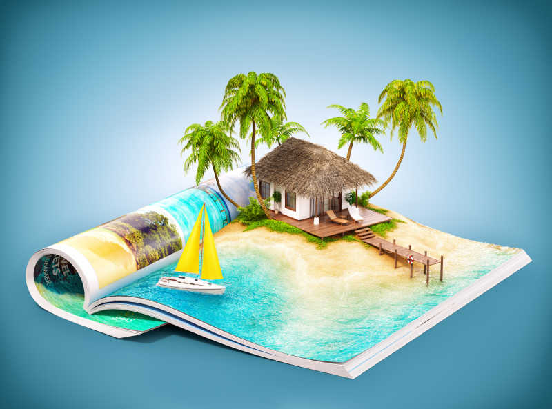 杂志上的3D热带岛屿