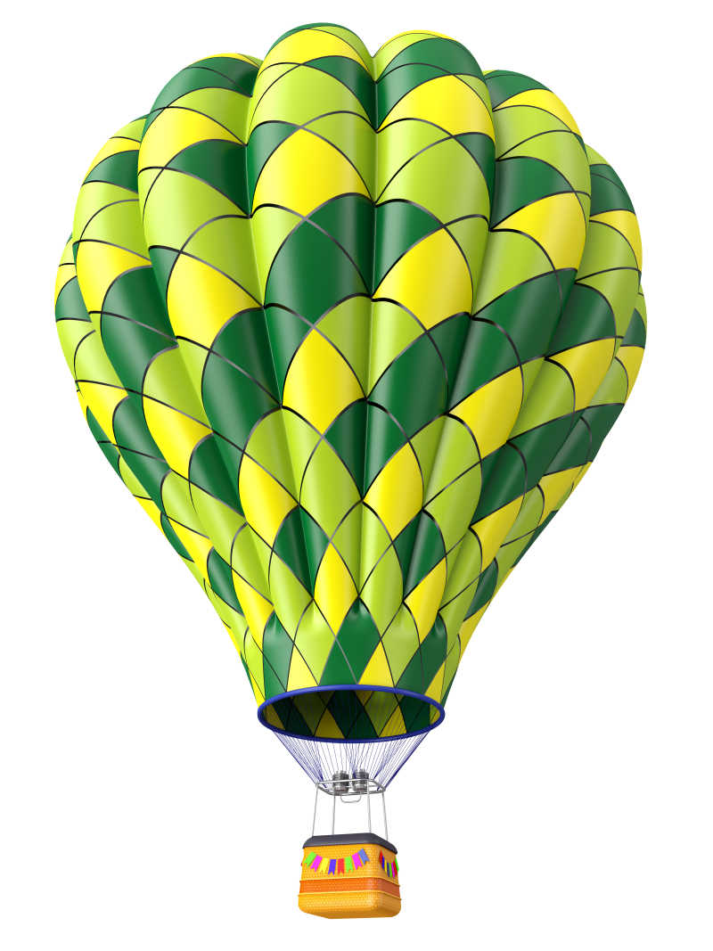 白色背景下黄绿色的热气球