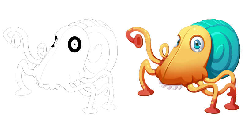 甲壳虫章鱼脸蜗牛怪物手绘漫画