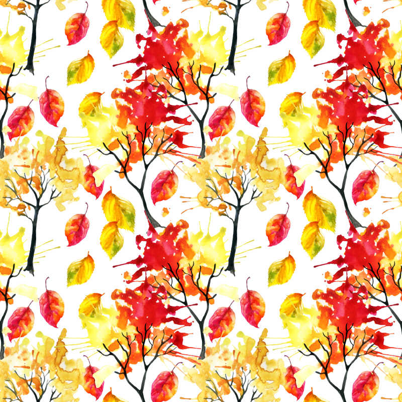 无缝式秋季枫树灵感水彩画