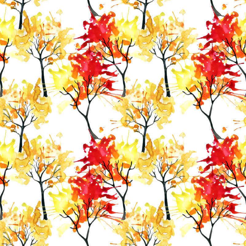 无缝式水彩秋季树图